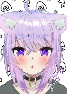 😍 5d15aa19 タクい 애니메이션, 고양이 귀, 보라색 머리, 버튜버 telegram sticker