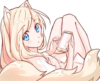 😊 8dfabacc アニメガール, ケモミミ, 猫耳, スマホ, 寝そべり, かわいい, 可愛い telegram sticker