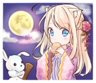 🎑 a909ece2 Anime, Luna, Chica gato, Kawaii, Lindo, Conejo, Oriental telegram sticker