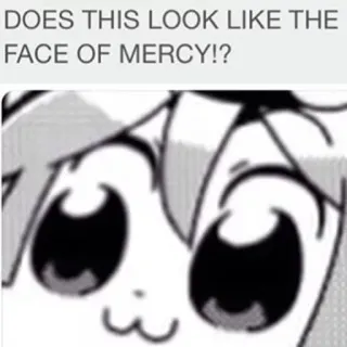 😾 f9257c76 DOES THIS LOOK LIKE THE FACE OF MERCY!? meme, funny, comic, question, expression, eyes whatsapp sticker