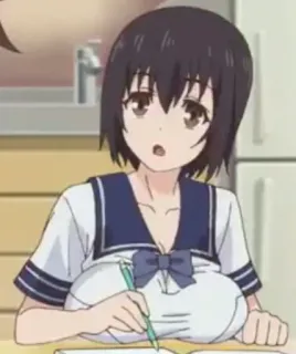 🍑 9ba5cbf8 Anime, Chica, Uniforme escolar, Escritura, Pelo corto whatsapp sticker