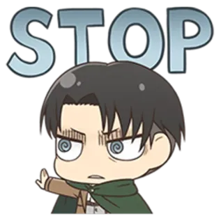 ✋ 85e117b6 Levi Attack on Titan STOP Anime, Postać, Stop, Wiadomość, Gest telegram sticker
