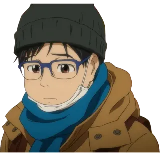 🙁 62150025 Yuri Katsuki Yuri on Ice anime, figure skating, glasses, scarf, beanie whatsapp sticker
