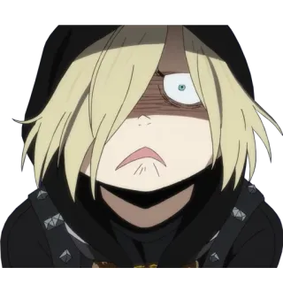 😟 7233c0a7 Yuri Plisetsky Yuri on Ice anime, figure skating, angry, blond, hoodie, russian whatsapp sticker