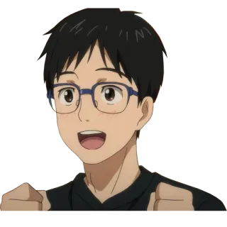 😃 b28eba0b Yuri Katsuki Yuri!!! on Ice anime, cartoon, glasses, happy, excited, character whatsapp sticker