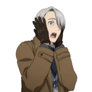 😳 e0318378 Victor Nikiforov Yuri!!! on Ice anime, shocked, surprised, character, coat, gloves whatsapp sticker