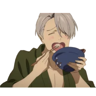 😚 f031c2f6 Viktor Nikiforov Yuri!!! on Ice anime, eating, chopsticks, food, cartoon, character whatsapp sticker