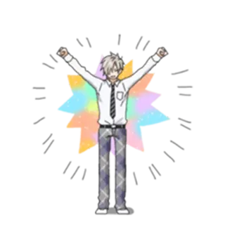 😆 9068ca0e 动漫, 校服, 庆祝, 学生, 喜悦, 举手 telegram sticker