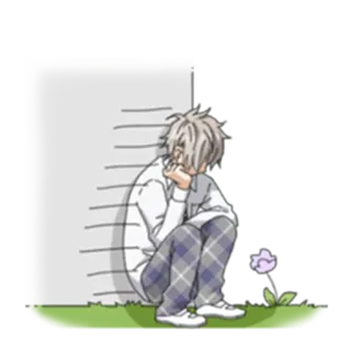 😔 e06e5465 动漫, 漫画, 悲伤, 沉思, 男孩, 花 telegram sticker