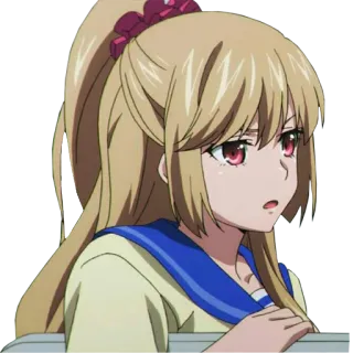 😑 3601661c Dziewczyna anime, Kreskówka, Blond włosy, Czerwone oczy, Postać żeńska, Mundur szkolny telegram sticker