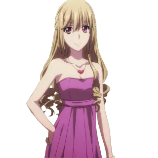 😊 de863c4e dziewczyna anime, blond włosy, fioletowa sukienka, postać anime, kreskówka, kobieta telegram sticker