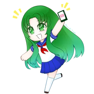 😃 a9613387 Anime, Chibi, Mundur szkolny, Dziewczyna, Zielone włosy, Słodkie, Kawaii, Email telegram sticker