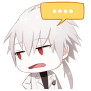 😐 34127bff .... Chibi, Anime, Uitgeput, Wit haar, Spreekbubbel, Stippen telegram sticker