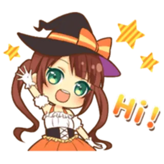 ✋ 91a0889d Hi!! halloween, heks, anime, groet, hoi, schattig, cartoon telegram sticker