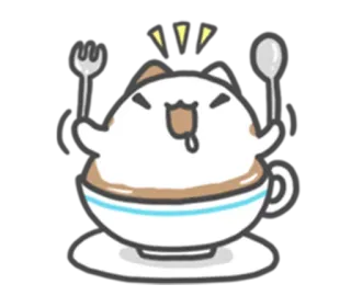 🍴 2f66ca20 cat, coffee, cute, cartoon, food, spoon, fork telegram sticker