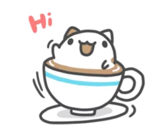 ✋ c1c1260a Hi cat, coffee, cup, animal, cute, greeting telegram sticker