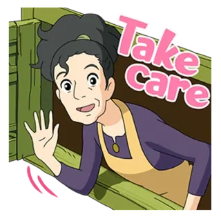 👋 1750e533 Take Care 인사, 몸조심하세요, 여자, 창문, 애니메이션, 만화, 친절한 telegram sticker