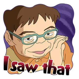 😈 4b9e5616 I saw that 만화, 캐릭터, 표정, 안경, 봤다 telegram sticker