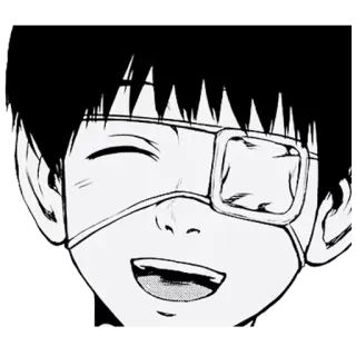 ☺️ 8c7ebcfd อนิเมะ, มังงะ, ตัวละคร, ผ้าปิดตา, ยิ้ม, ขาวดำ whatsapp sticker