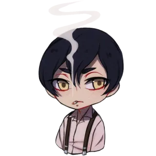 😒 bce63433 สไตล์อนิเมะ, การ์ตูน, ตัวละครชาย, สายเอี๊ยม, สูบบุหรี่, จิบิ whatsapp sticker