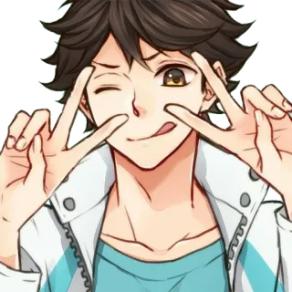 😋 be702e0f Oikawa Tooru Haikyuu!! อนิเมะ, ไฮคิว, โออิคาวะ, ชูสองนิ้ว, น่ารัก, สติกเกอร์ whatsapp sticker