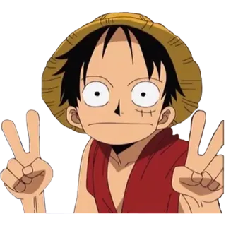 ✌ f059b3fe Monkey D. Luffy One Piece อนิเมะ, มังงะ, วันพีซ, ลูฟี่, การ์ตูน, สัญลักษณ์สันติภาพ whatsapp sticker