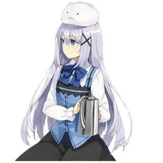 😋 e63939ee cô gái anime, dễ thương, mèo, trà, ấm đun nước, mắt xanh, tóc trắng, kawaii telegram sticker