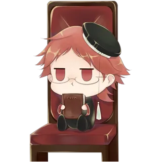 😤 89734974 Чиби, Персонаж, Рыжие волосы, Очки, Книга telegram sticker