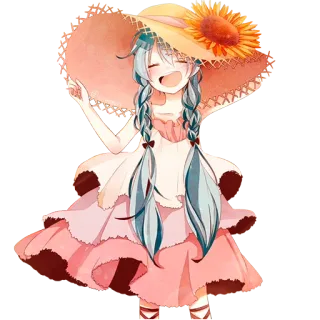 😄 0b8200eb animé, fille, chapeau, fleur, mignon telegram sticker