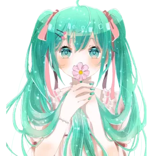 🌸 64ce7e47 Hatsune Miku Anime, Vocaloid, Hatsune Miku, Mignon, Kawaii, Fille, Fleur telegram sticker