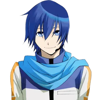 😊 974463cd Kaito Vocaloid Anime, Vocaloid, Kaito, blaue Haare, Schal, männlich telegram sticker