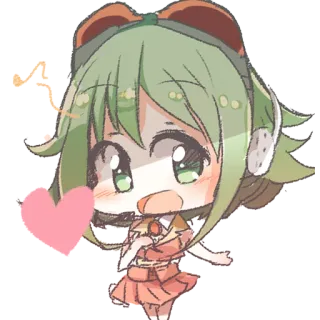 💖 30624e82 Anime meisje, Chibi, Schattig, Kawaii, Groen haar, Hart, Sticker telegram sticker