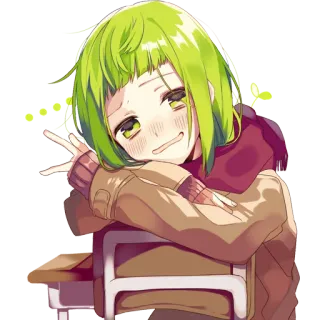 ✌ adfe8c4f Anime, Cartoon, Groen haar, Vrouwelijk, Schoolbank telegram sticker