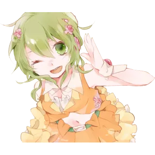 ✋ d190dae6 anime, meisje, schattig, groen haar, knipoog telegram sticker