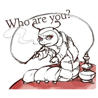 🙄 32a990b0 The Caterpillar Alice in Wonderland Who are you? ulat, Alice in Wonderland, merokok, karakter, buku, fantasi telegram sticker