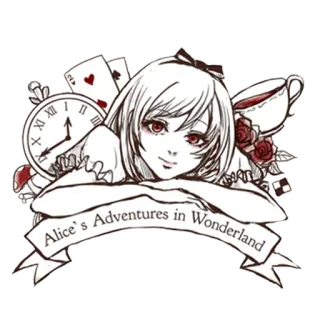 😊 37790b3b Alice Alice's Adventures in Wonderland Alice in Wonderland, Fantasi, Kartu remi, Jam, Cangkir teh, Mawar, Cerita telegram sticker