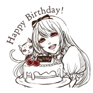 🎂 a74a61f7 Happy Birthday! ulang tahun, kucing, anime, gadis, kue, perayaan telegram sticker