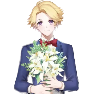 💐 4363d910 anime, personaggio, fiori, bouquet, uomo, completo telegram sticker
