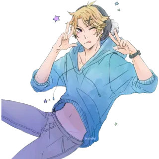 😜 5119662d Anime, Carino, Segno di pace, Cuffie, Felpa con cappuccio, Cartone animato telegram sticker