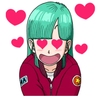 😍 5534f7fe Bulma Dragon Ball Бульма, Dragon Ball, Аниме, Мультфильм, Любовь, Глаза-сердечки, Персонаж whatsapp sticker