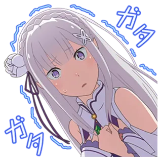 😰 12dd7bc9 Emilia Re:Zero ガクガク anime, cartone animato, nervosa, ragazza, giapponese, shock, carina whatsapp sticker