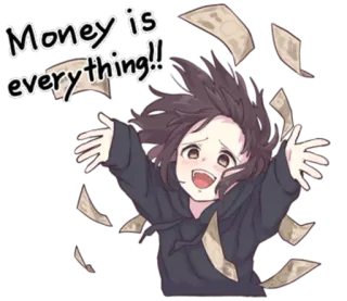 😃 54b0e9b7 Money is everything!! uang, kartun, perayaan, kebahagiaan, senang telegram sticker