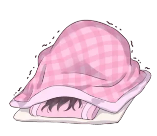 😣 c73a5bc4 selimut, merah muda, tidur, nyaman, orang, anime telegram sticker