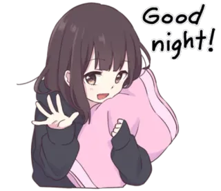 ☺️ fe116a24 Good night! selamat malam, mengantuk, gadis anime, imut, kawaii, salam, bantal telegram sticker