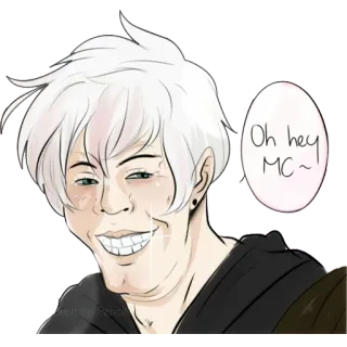 😎 e36271be Oh hey MC~ อนิเมะ, ตัวละคร, ผมขาว, ยิ้ม, ฟอง telegram sticker