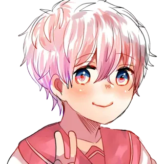 ✌ f1afc331 อนิเมะ, เด็กผู้ชาย, ผมสีชมพู, คาวาอิ, น่ารัก, สัญลักษณ์สันติภาพ telegram sticker