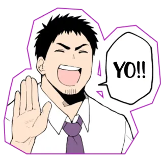✋ 0c0cacc4 YO!! saludo, anime, hombre, expresión, alegre whatsapp sticker