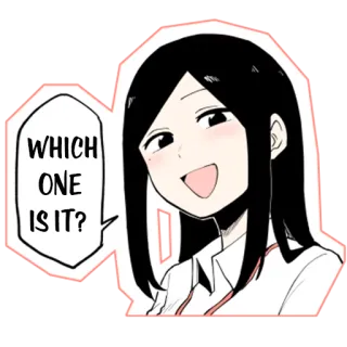😊 0e87d253 WHICH ONE IS IT? anime, dibujos animados, chica, pregunta, linda, sonriendo, manga whatsapp sticker