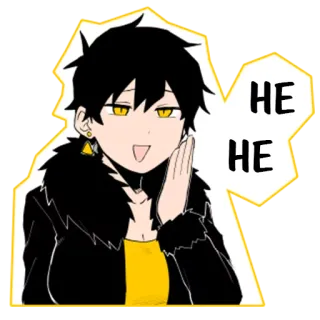 😏 65a0df43 HE HE Anime, Mujer, Dibujos animados, Amarillo, Risa whatsapp sticker