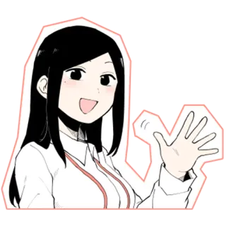 👋 e494f46f Chica anime, Ola, Dibujo animado, Alegre, Saludo, Pelo negro whatsapp sticker